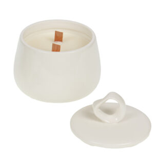 Candela decorativa Perrine in ceramica e cera di soia colore bianco naturale